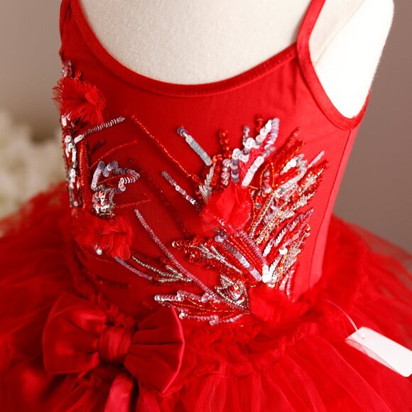 Tutu Du Monde Red Tutu Tulle Dress Silver Sequins Special Occasion Portrait - Picture 2 of 6